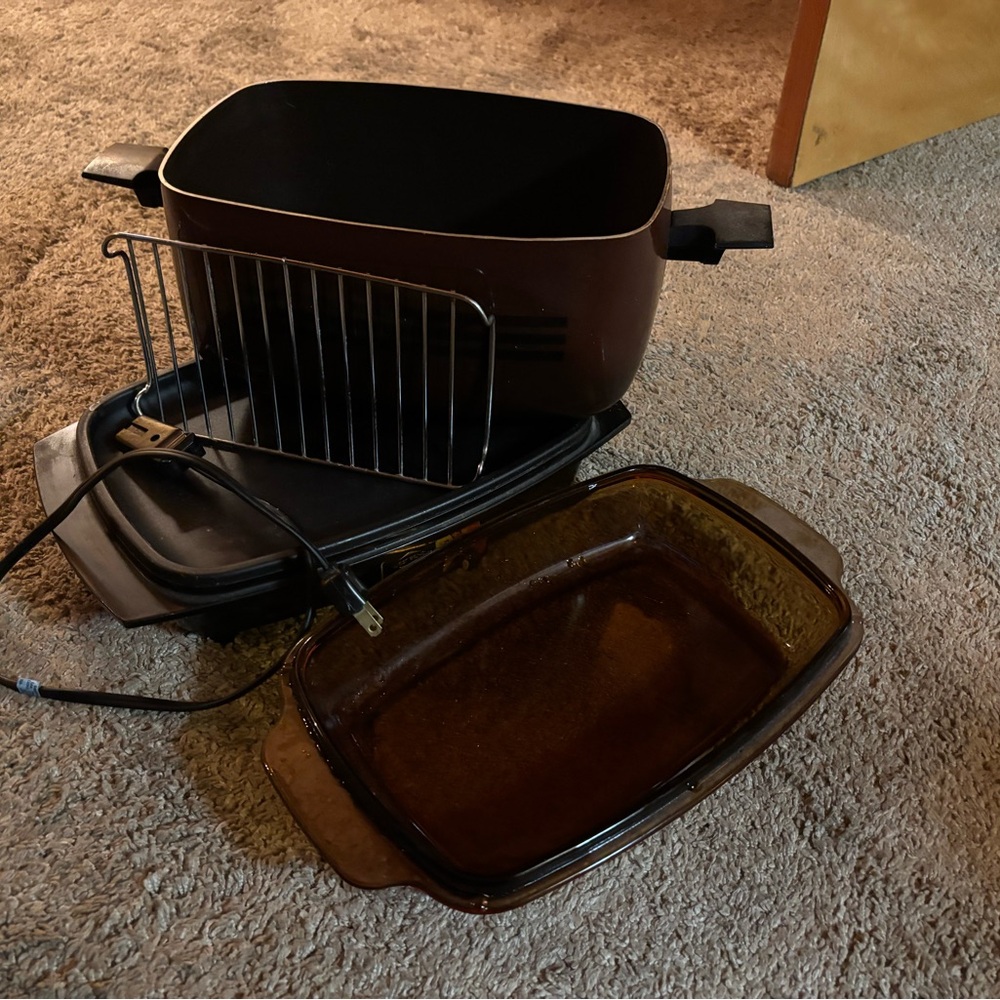 Premium Brown Electric Roaster with Glass Lid